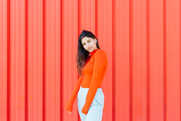 Free photo front view of smiling woman looking at camera