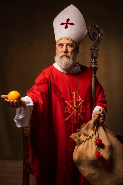 Front view st nicholas holding cane