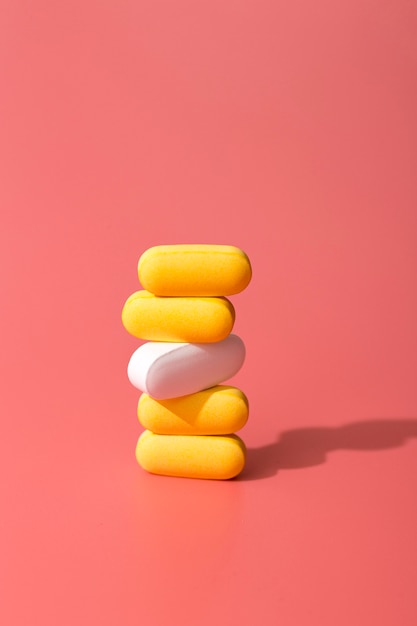 Front view of stack of pills with copy space