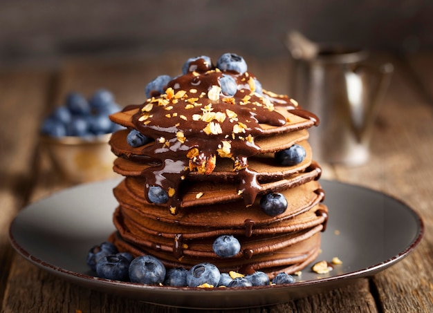 Front view sweet pancakes tower arrangement