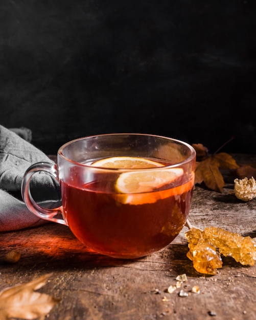 Front view tea with lemon slices