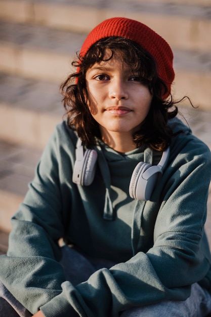 Front view of teenager with headphones