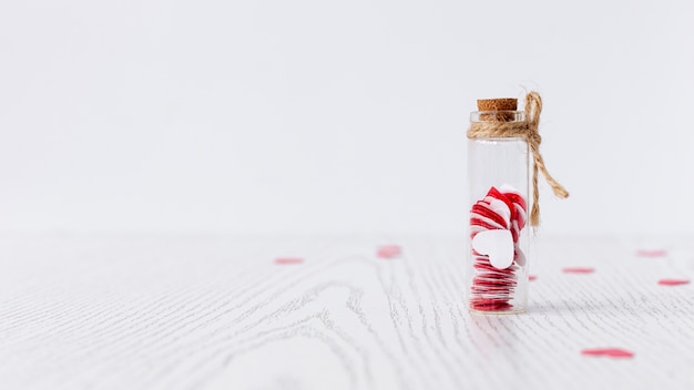 Front view of tube with hearts for valentines day