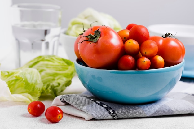 Front view of variety of tomatoes