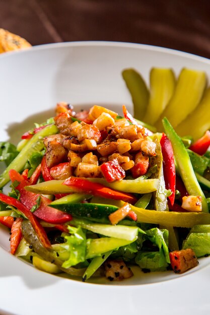 Front view vegetable salad with salted cucumbers