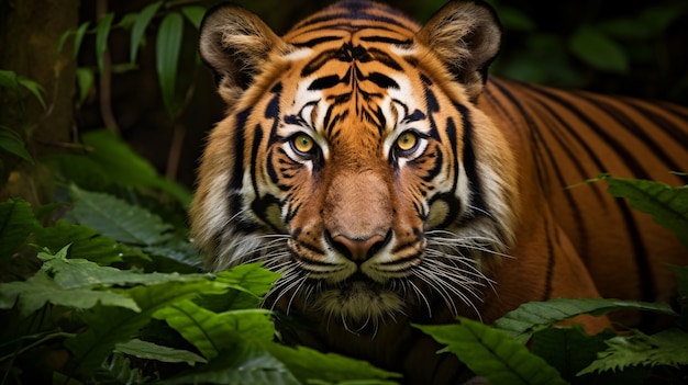 Front view of wild tiger in nature