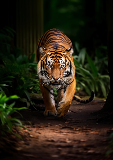 Free Photo front view of wild tiger in nature