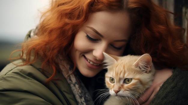 Front view woman holding cat