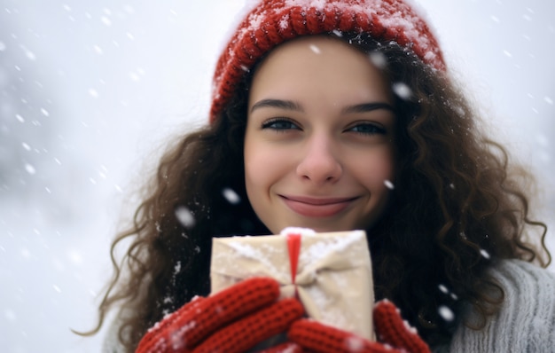 Free Photo front view woman holding gift