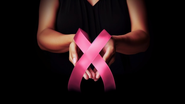 Free photo front view woman holding pink ribbon