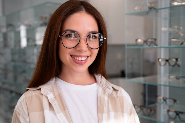 Front view woman in ophthalmologist's office