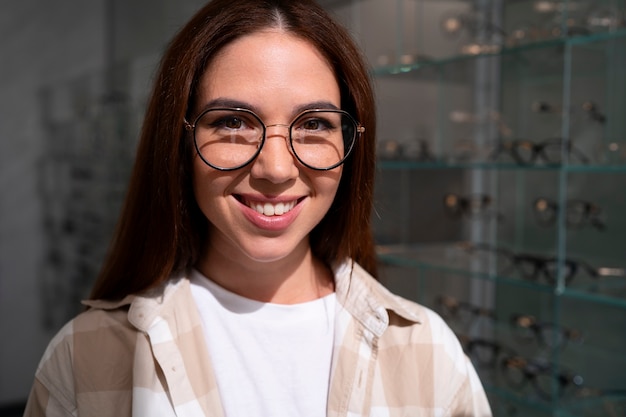 Front view woman in ophthalmologist's office