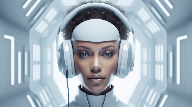 Free Photo front view woman posing futuristic portrait