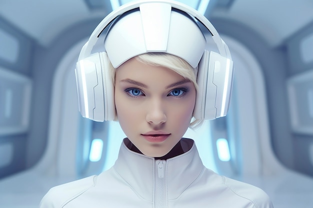 Free photo front view woman posing futuristic portrait