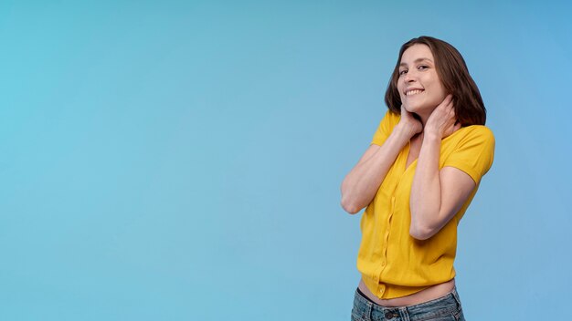 Front view of woman posing innocently