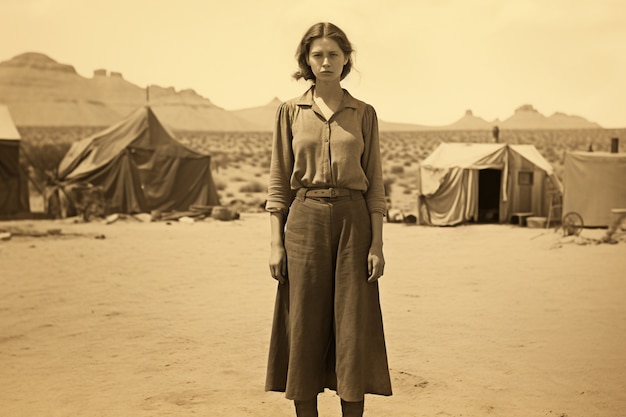 Free Photo front view woman posing vintage portrait