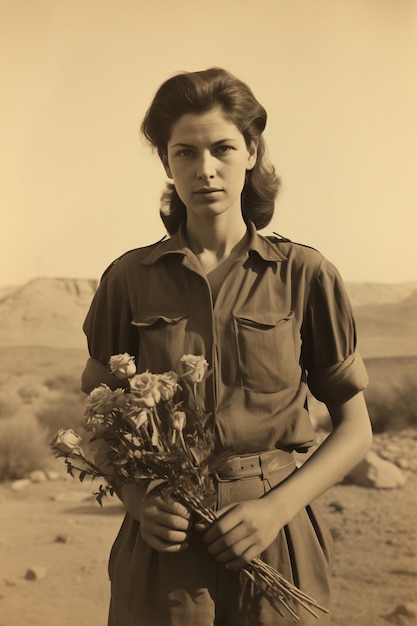 Free Photo front view woman posing vintage portrait