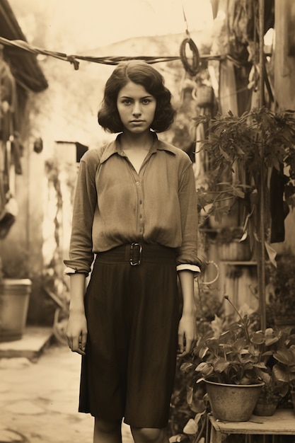 Free Photo front view woman posing vintage portrait