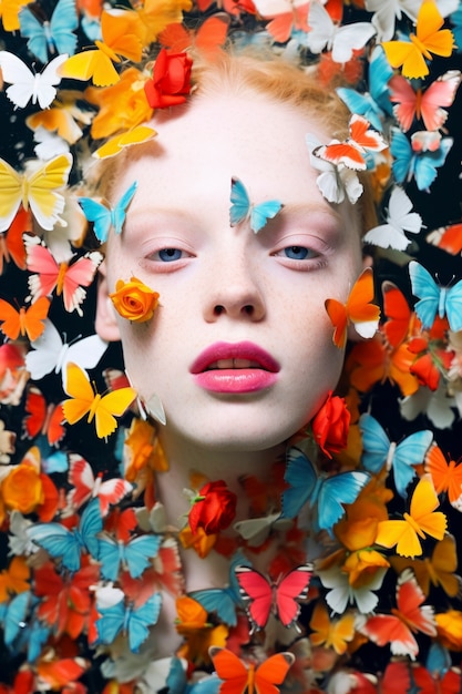 Front view woman posing with flowers