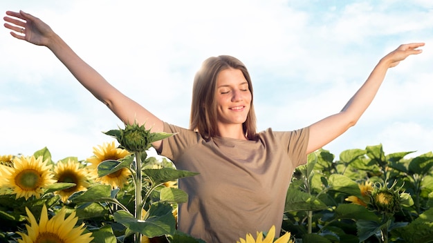 Front view of woman relaxing in nature