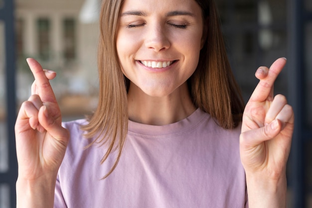 Front view of woman using sign language