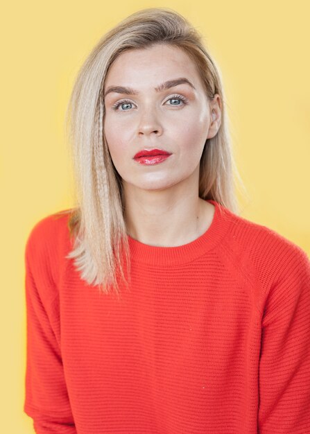 Front view woman wearing red lipstick