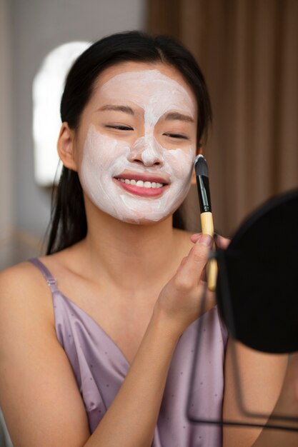 Front view woman with face mask