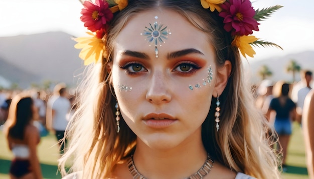 Free photo front view woman with festival look and makeup