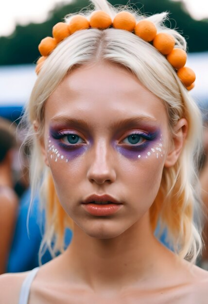 Free photo front view woman with festival look and makeup