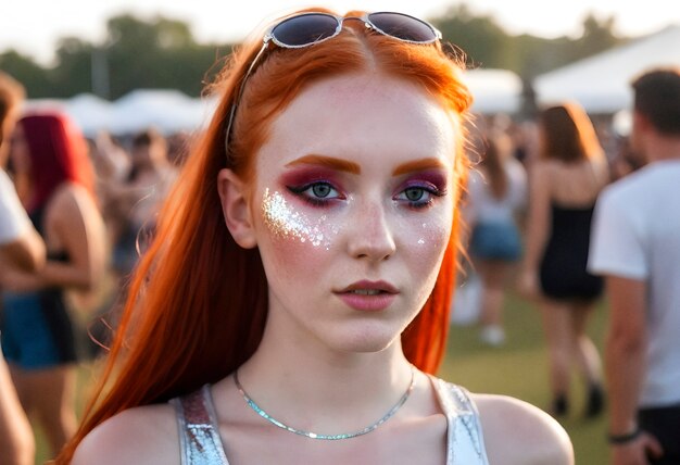 Front view woman with festival look and makeup