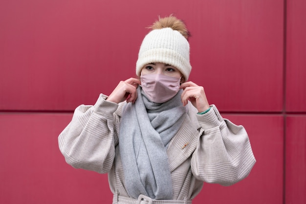 Free Photo front view of woman with medical mask