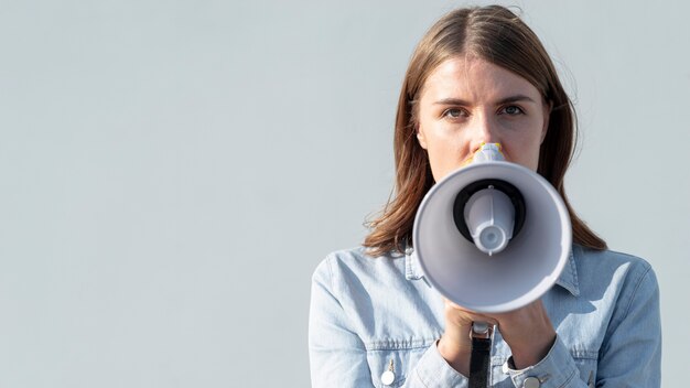 Front view woman with megaphone