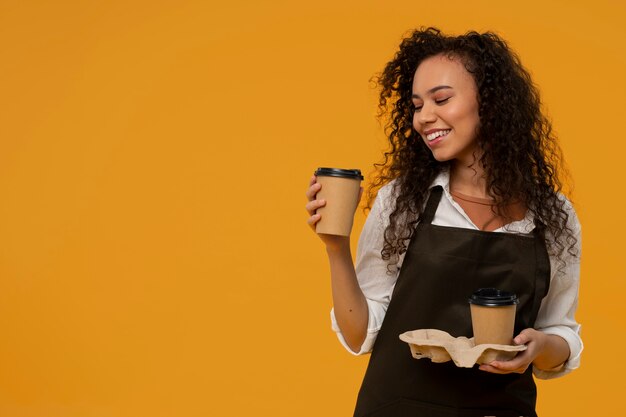 Front view woman working as barista