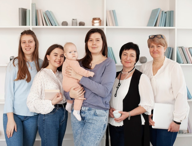 Front view women and child indoors