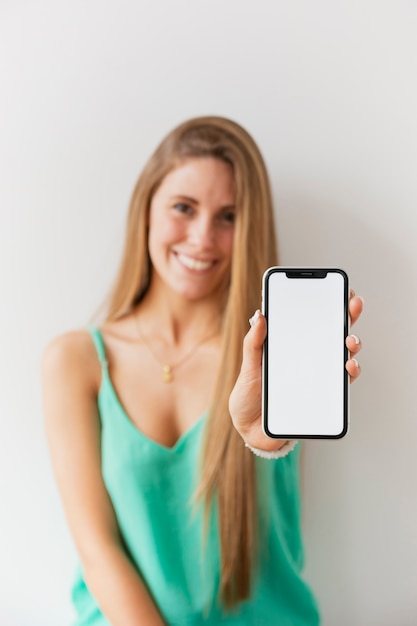 Front view women holding phone