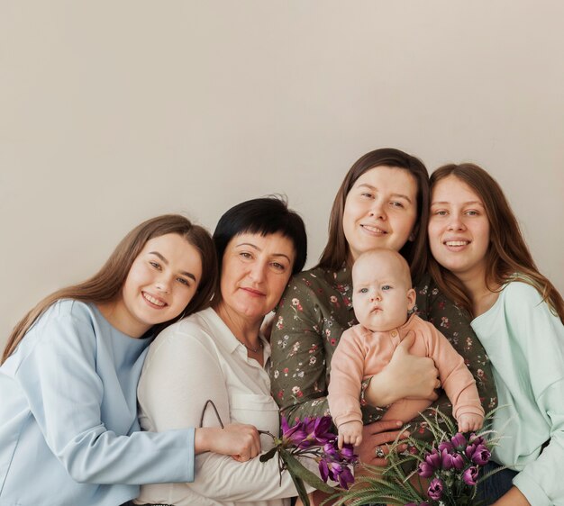 Front view women portrait with baby girl