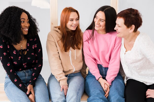 Front view women talking to each other