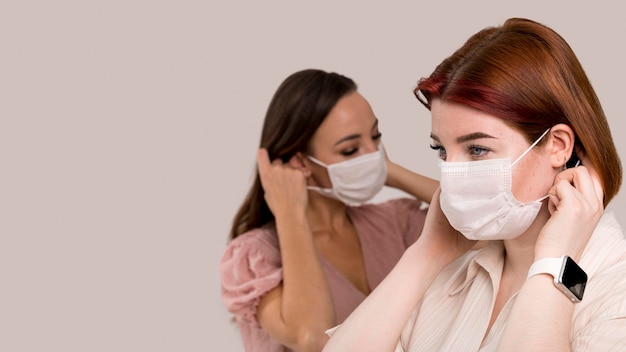 Front view of women with face mask