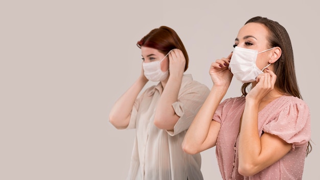 Front view of women with face mask