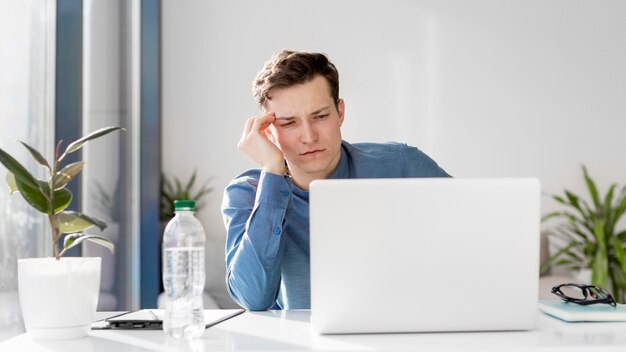 Front view of young boy with anxiety