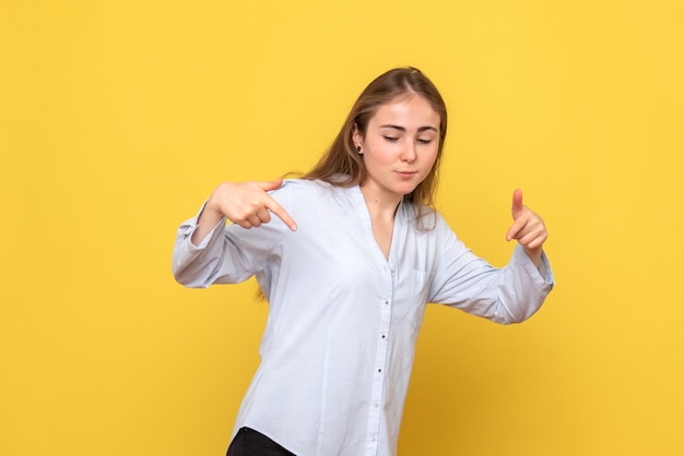 Free Photo front view of young female delighted