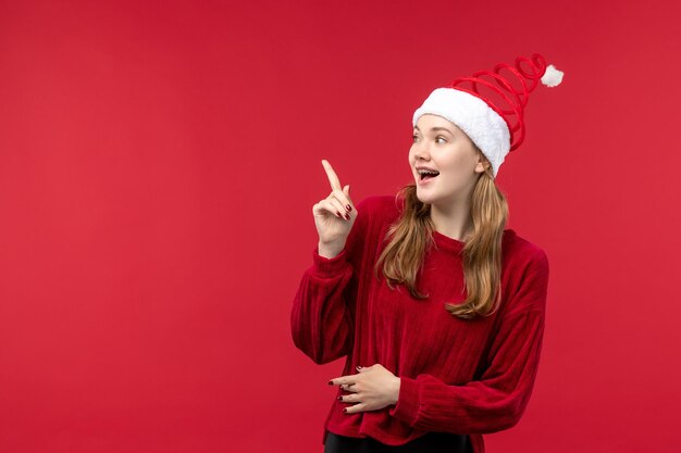 Front view young female with excited expression, christmas holiday