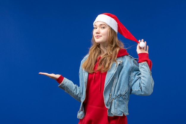 Free photo front view young female with smiling expression, holiday christmas emotion