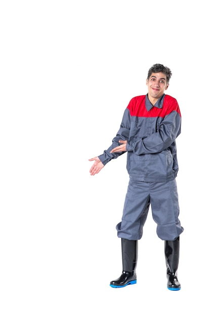 Free photo front view young male in uniform on white surface