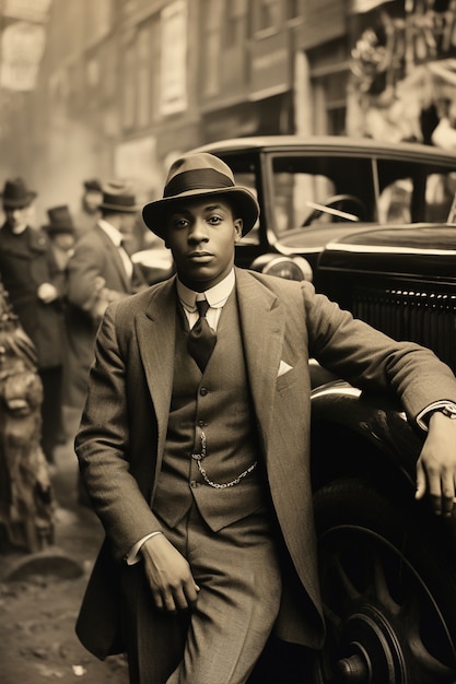 Free Photo front view young man posing vintage portrait