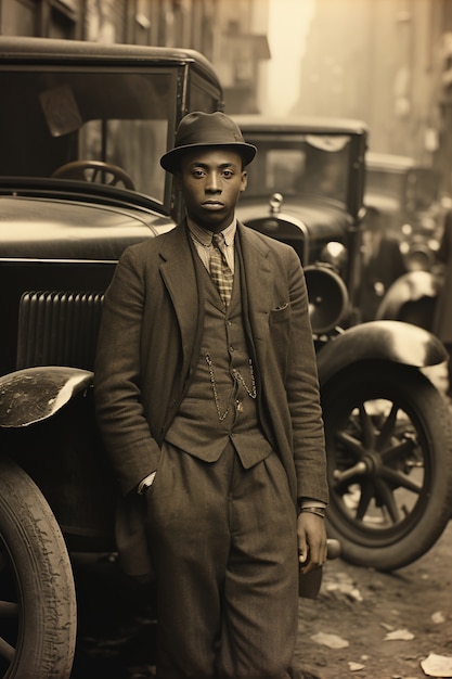 Free Photo front view young man posing vintage portrait