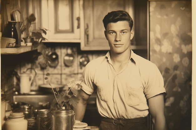 Free Photo front view young man posing vintage portrait