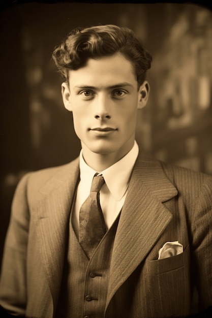 Free photo front view young man posing vintage portrait