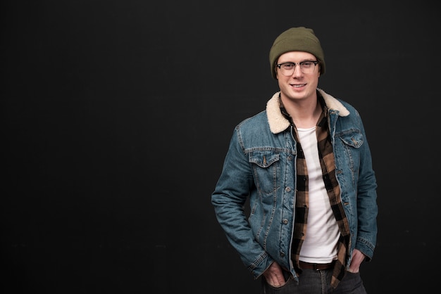 Front view young man posing with copy space