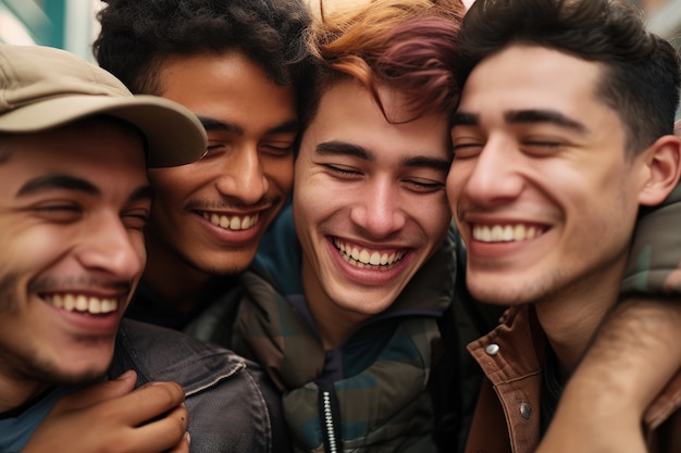 Free Photo front view young men laughing